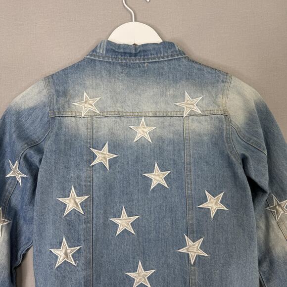 Lola + The Boys Jean Jacket Girls 14 Blue Star Leather Patched Denim Countrycore - Picture 7 of 13